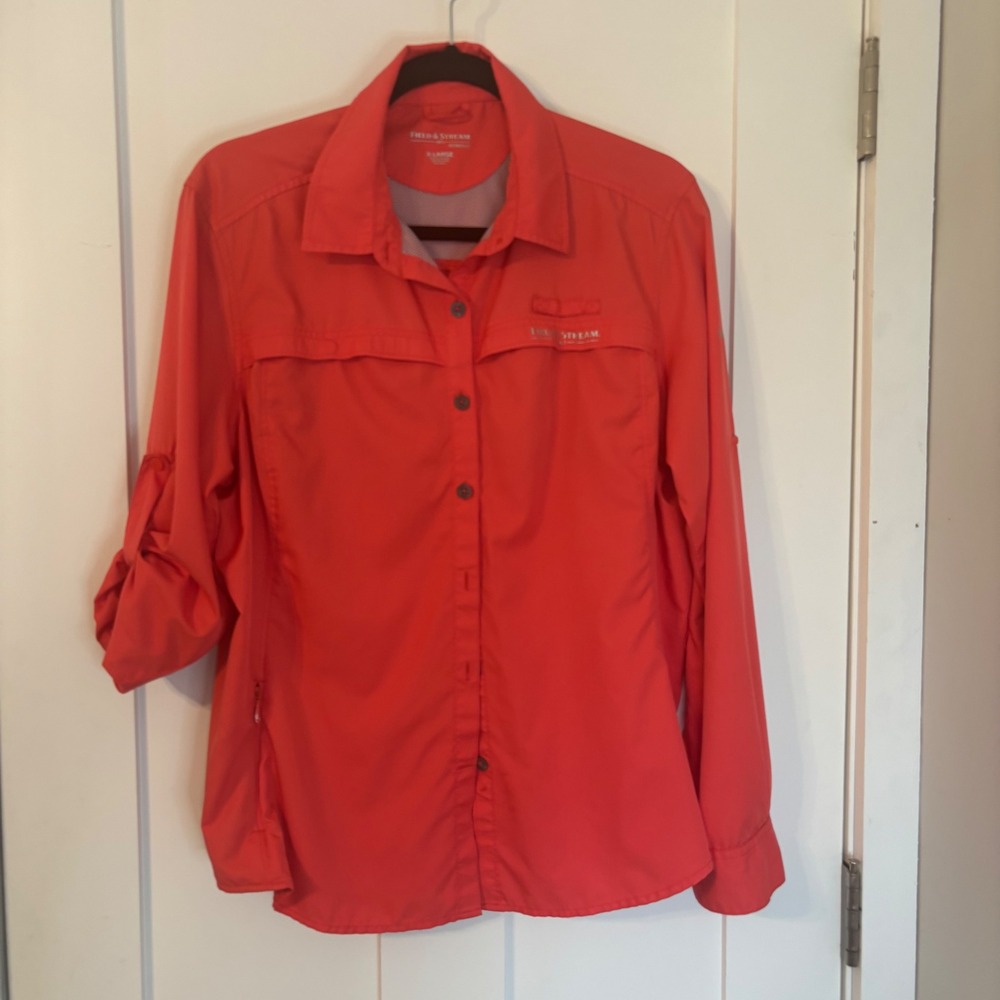 Field‎ & Stream SmartCool Fishing Shirt Coral Orange Roll Tab Sleeve Womens XL